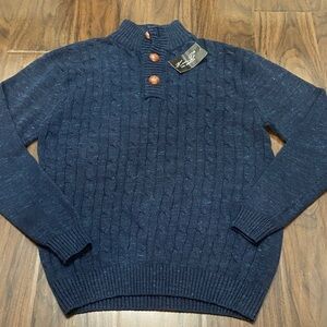 Kian D Los Angeles Navy Cable Knit Sweater with Brown Buttons